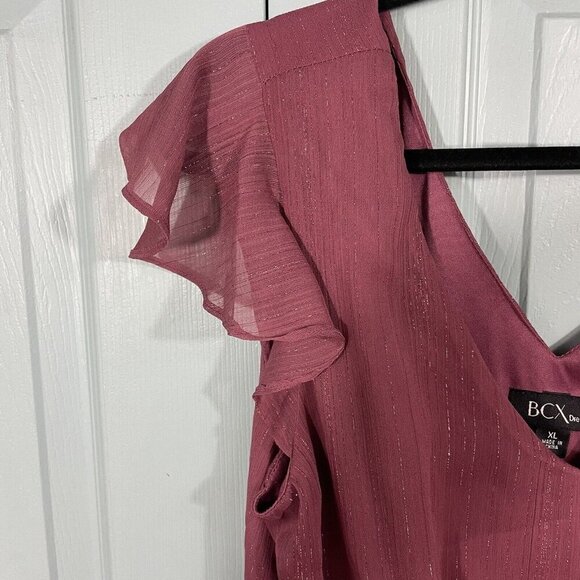 BCX Mauve Fairy Flutter Sleeve Tiered Ruffle Mini Dress XL Whimsigoth Metallic - Picture 3 of 11